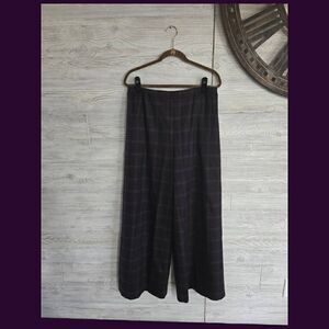 Eskandar 100% Cashmere SZ 2 Fleece PURPLE IRIS Plaid Wide Leg Trouser Pants